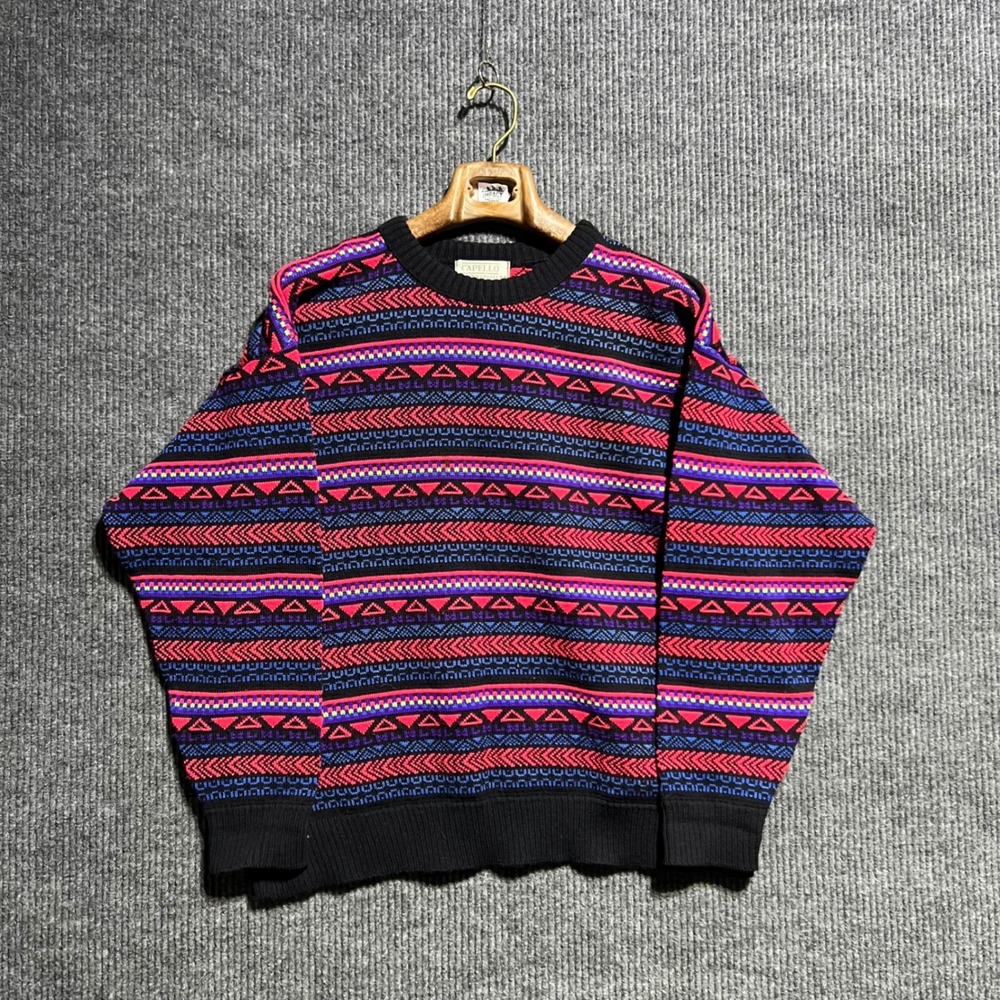 Vintage Capello Sweater Mens 54 Multi Color Geometric Tribal Knit Retro Canada‎